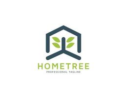 House tree logo design with leaf illustration vector