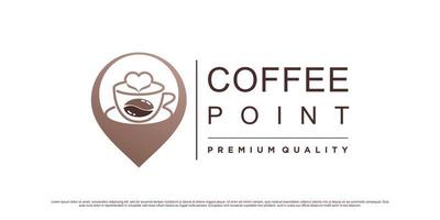 Coffee logo design template with location point icon and creative element concept vector