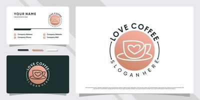 Coffee cup logo design illustration for coffee lovers with heart element and business card template vector