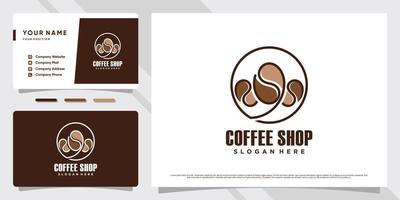 Coffee shop logo design illustration with coffee cup icon and business card template vector