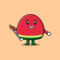Cute cartoon watermelon character playing golf vector