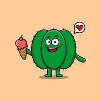 personaje de cactus de dibujos animados con cono de helado vector