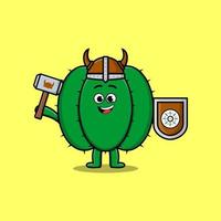 lindo personaje de dibujos animados cactus vikingo pirata vector