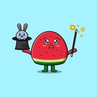 cartoon watermelon magician with bunny character vector