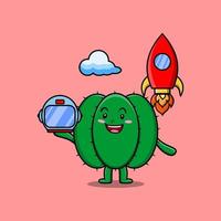 lindo personaje de dibujos animados mascota cactus como astronauta vector