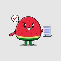 Cute cartoon watermelon holding checklist note vector