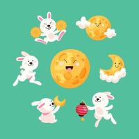 Moon and Bunny Icon Set vector