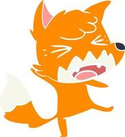 angry flat color style cartoon fox vector