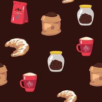 diseño de colección de vectores de patrones sin fisuras con lindos postres y tazas de café dulces dibujados a mano