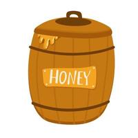 Wooden barrel with honey ico isolated on white Vector illustration. Hand drawn background.