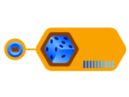 Orange bar space and blue dice object infographic template. png