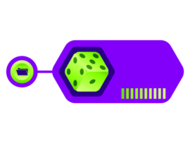 Purple bar space and green dice object infographic template. png