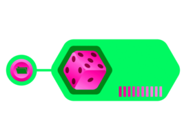 Green bar space and pink dice object infographic template. png