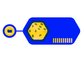 Blue bar space and yellow dice object infographic template. png