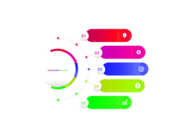 objeto colorido de cinco passos para modelo infográfico png