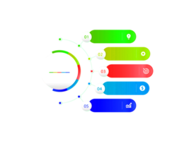 objeto colorido de cinco passos para modelo infográfico png