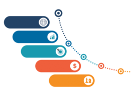 objeto colorido de cinco passos para modelo de cronograma infográfico png