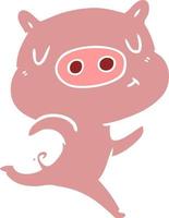 flat color style cartoon content pig running vector