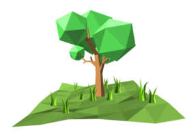 niedriger polygonaler 3d-baum und gräser png