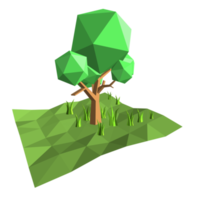 låg polygon 3d träd och gräs png