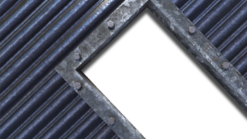 une image de rendu 3d d'un cadre en acier rouillé sur un vieux mur en tôle et un panneau de toit png