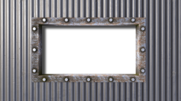 uma imagem de renderização 3d de uma armação de aço ferrugem na parede de chapa de metal antiga e painel de telhado