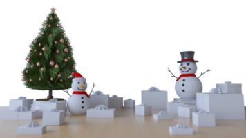 maquette du rendu 3ds de l'arbre de noël et du bonhomme de neige sur la table
