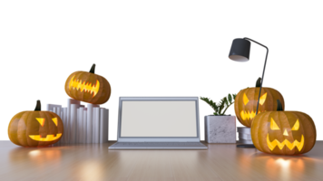 3d rendering image of working table with pumpkin head png