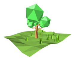 lage polygoon 3D-boom en grassen png