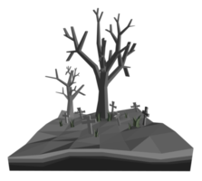 3Ds low polygon tree and dead tree in grave yard which full fill by cross and grasses png