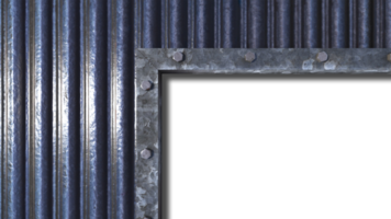 una imagen de representación 3d de un marco de acero oxidado en una pared de chapa de metal antigua y un panel de techo png