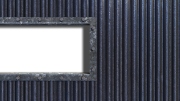 una imagen de representación 3d de un marco de acero oxidado en una pared de chapa de metal antigua y un panel de techo png