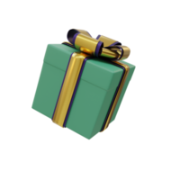 3D-Geschenkbox. Frohe Weihnachten und ein glückliches Neues Jahr. geschenkbox 3d render fliegen und fallen in realistisches objekt belohnungsbonus symbol weihnachtsereignis png