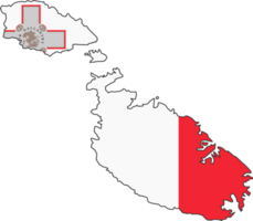 Malta carta geografica città colore di nazione bandiera. png