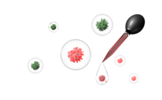 virus de la molécule dans un liquide avec un compte-gouttes en verre, illustration de rendu 3d png