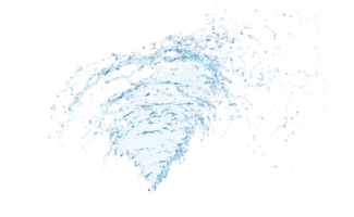 Agua azul clara 3d esparcida alrededor, salpicaduras de agua transparente, ilustración de presentación 3d png