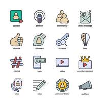 blogger elements collection, flat icons set, Colorful symbols pack. Vector illustration. Flat style design