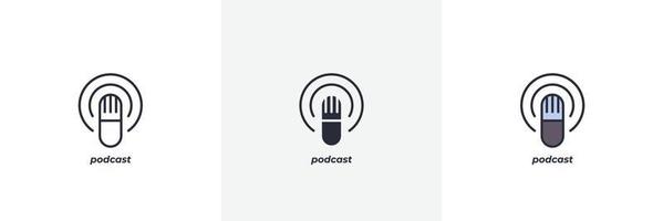 icono de podcast. línea, contorno sólido y relleno versión en color, contorno y signo de vector relleno. símbolo de idea, ilustración de logotipo. gráficos vectoriales