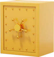 Retro safe with wheel handles. Yellow close storage. PNG icon on transparent background. 3D rendering.