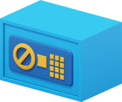 Modern safe with code lock. Blue close storage. PNG icon on transparent background. 3D rendering.