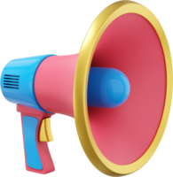 Megaphone realistic red. PNG icon on a transparent background. 3D rendering.