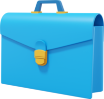 Blue Briefcase Side View. PNG icon on transparent background. Business portfolio. 3D rendering.