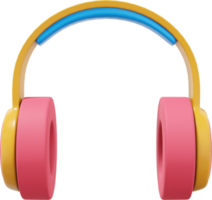 Wireless headphones front view. Multicolored PNG icon on a transparent background. 3D rendering.