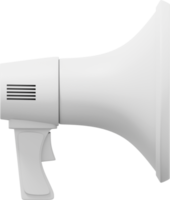 Megaphone realistic white side view. PNG icon on a transparent background. 3D rendering.