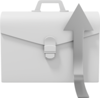 maleta branca com uma flecha prateada crescendo, vista frontal. png ícone em fundo transparente. sucesso do portfólio de negócios. renderização 3D.
