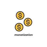 el signo vectorial del símbolo de monetización está aislado en un fondo blanco. color de icono editable. vector