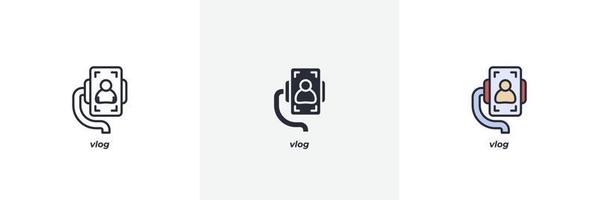 icono de videoblog. línea, contorno sólido y relleno versión en color, contorno y signo de vector relleno. símbolo de idea, ilustración de logotipo. gráficos vectoriales