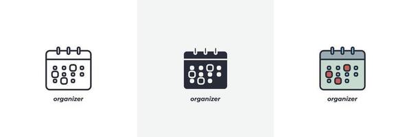 icono del organizador. línea, contorno sólido y relleno versión en color, contorno y signo de vector relleno. símbolo de idea, ilustración de logotipo. gráficos vectoriales