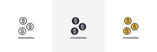 icono de monetización. línea, versión en color de contorno sólido y relleno, contorno y signo de vector relleno. símbolo de idea, ilustración de logotipo. gráficos vectoriales