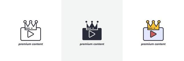 icono de contenido premium. línea, versión en color de contorno sólido y relleno, contorno y signo de vector relleno. símbolo de idea, ilustración de logotipo. gráficos vectoriales